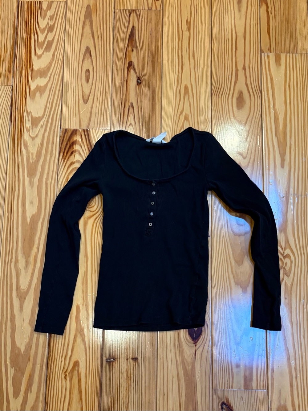 Black Long Sleeve Henley Top